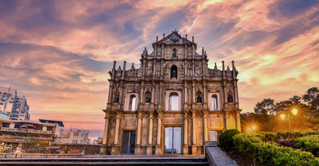Ruins of St. Paul's, Cathedral ancient antique architecture in Macau landmark, Beautiful historic building of Macau, UNESCO World Heritage Site, Macau, China, Asian, Asia. - obrazy, fototapety, plakaty