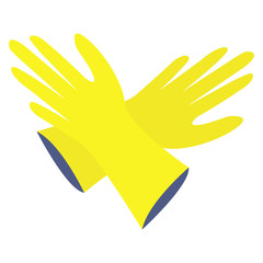 Yellow rubber gloves for cleaning the house or washing dishes isolated on white background