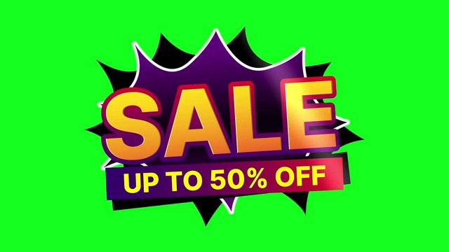 Sale title, Sale up to 50 percent off animation video.