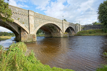 Road bridge across the River Tweed in Peebles, Scottish Borders, Scotland, UK.