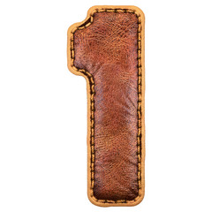 Number 1 made of leather. 3D render font with skin texture on white background.