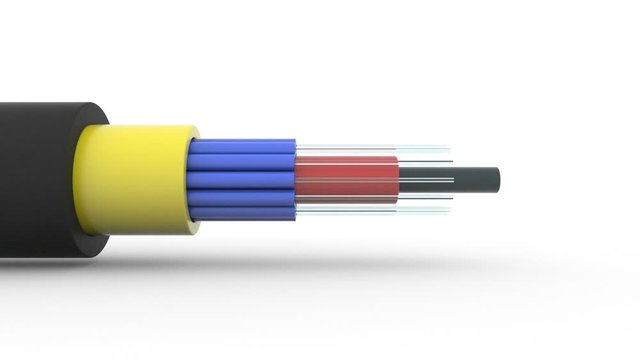 Close-up of a rotating fiber optic cable. Seamless loop.