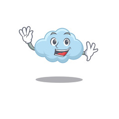 A charismatic blue cloud mascot design style smiling and waving hand
