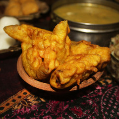 Pakoda,Crispy onion ndian snack served with village style