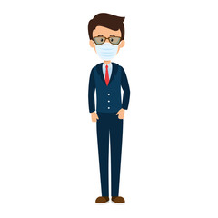 businessman with face mask isolated icon vector illustration design