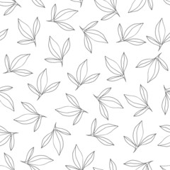 Seamless pattern with grey peony leaves. Vector Hand drawn doodle illustration. For scrapbooking, packaging, fabrics, wallpaper, textiles.