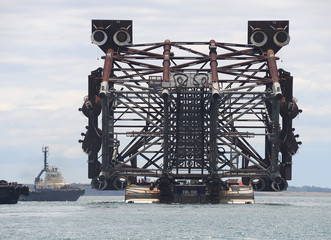 submersible rig jacket towed into Bass Strait