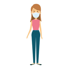 young woman with face mask isolated icon vector illustration design