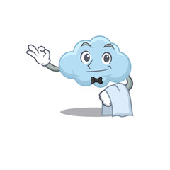 A cartoon character of blue cloud waiter working in the restaurant
