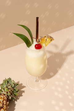 Pina Colada With Pineapple And Cherry On Top