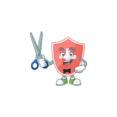 Cute Barber medical shield cartoon character style with scissor