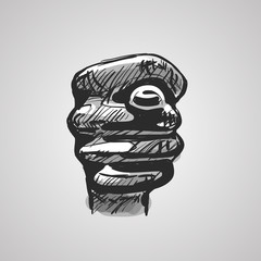 Hand gesture showing a fig. Fig sign sketch