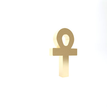 Gold Cross ankh icon isolated on white background. 3d illustration 3D render