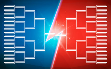 Tournament bracket template for 32 teams on blue and red background with flash - 341253745