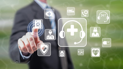 Man touching an online medical support concept