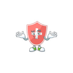 An image of medical shield in grinning mascot cartoon style