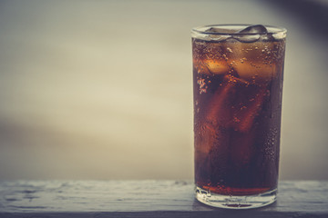 Cola with ice in the glass ready to drink for refresh