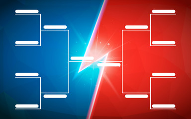 Tournament bracket template for 8 teams on blue and red background with flash - obrazy, fototapety, plakaty