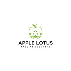 Creative simple Artistic Lotus Flower on apple sign logo design illustration