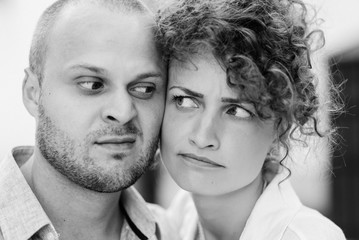 guy and a girl happily walk in the morning on the empty streets