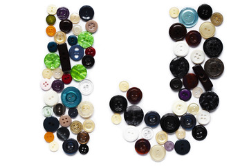 Letter I J design made from clothing elements.