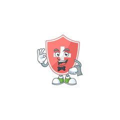 A medical shield waiter cartoon character ready to serve