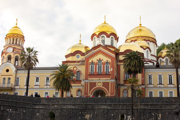 Abkhazia, New Athos. View of the monastery with golden domes