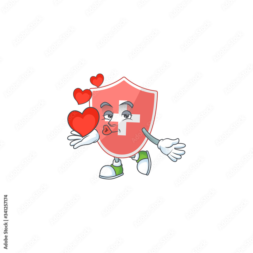 Sticker An adorable cartoon design of medical shield holding heart