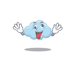 A cartoon design of blue cloud having a crazy face