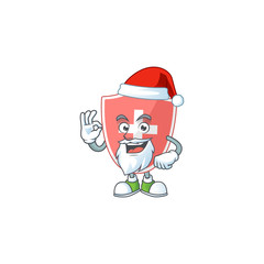 Fototapeta na wymiar Friendly medical shield Santa cartoon character design with ok finger