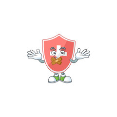 Medical shield mascot cartoon design with quiet finger gesture