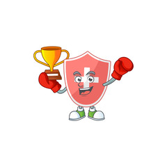 Proudly face of boxing winner medical shield presented in cartoon character design