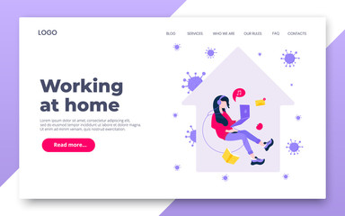 Stay at home hashtag social media flashmob to prevent spreading coronavirus landing page concept flat style design vector illustration. Stay home, work home and be safe.