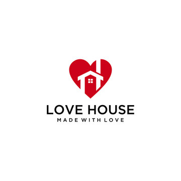 Creative modern house real estate with heart sign logo design template illustration