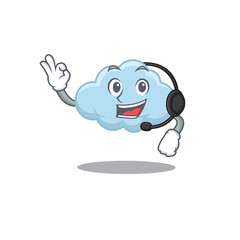 A gorgeous blue cloud mascot character concept wearing headphone
