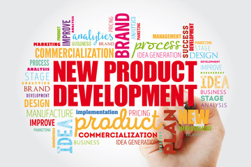 New product development word cloud collage, business concept background