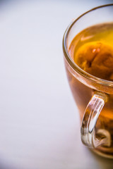 Delicious dried fruit drink. Sweet and homely. On a white background.