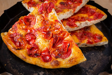 Baked focaccia bread traditional food of Puglia