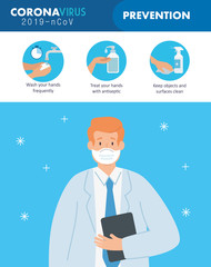 doctor with campaign of prevention coronavirus 2019 ncov vector illustration design