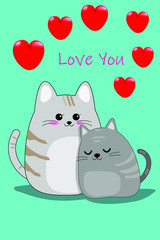 cat with heart on green background