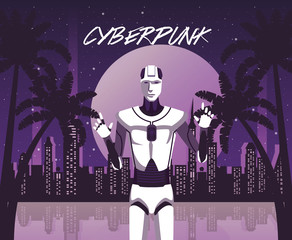 Fototapeta na wymiar cyber punk poster with humanoid robot