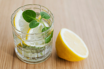 Refreshing lemonade drink with mint leaves