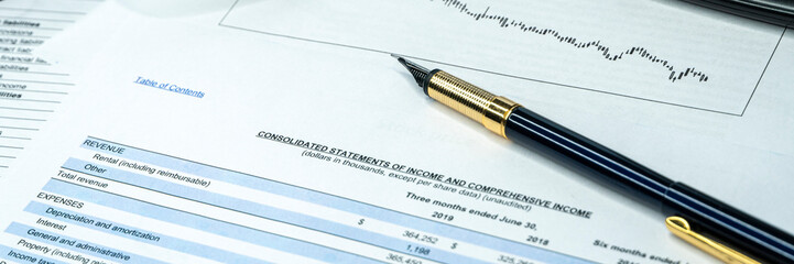 Accountant verify the accuracy of financial statements. Accountancy Concept. Wide banner