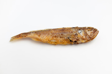 Grilled yellow corvina on white background