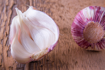 garlic, green, young, on wooden background
