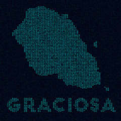 Graciosa tech map. Island symbol in digital style. Cyber map of Graciosa with island name. Amazing vector illustration.