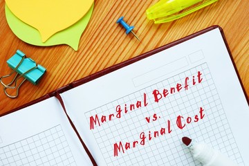 The caption in the picture is Marginal Benefit vs. Marginal Cost. Notebook sheet, table, pens.