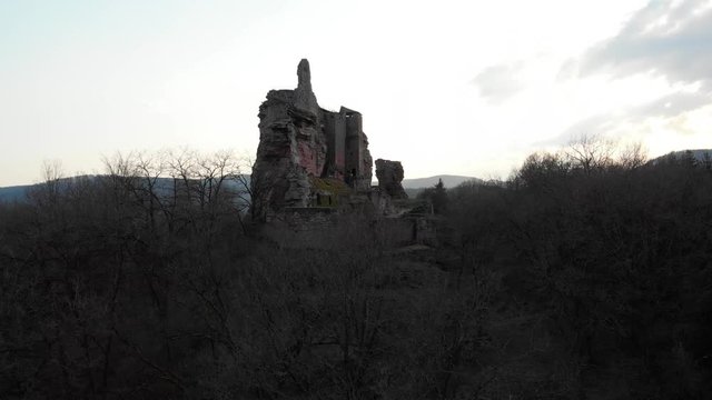 Aerial shot of Fleckenstein Castle located in the Vosges, France.
