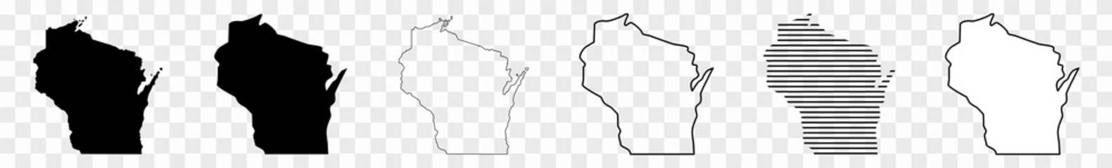 Wisconsin Map Black | State Border | United States | US America | Transparent Isolated | Variations - obrazy, fototapety, plakaty