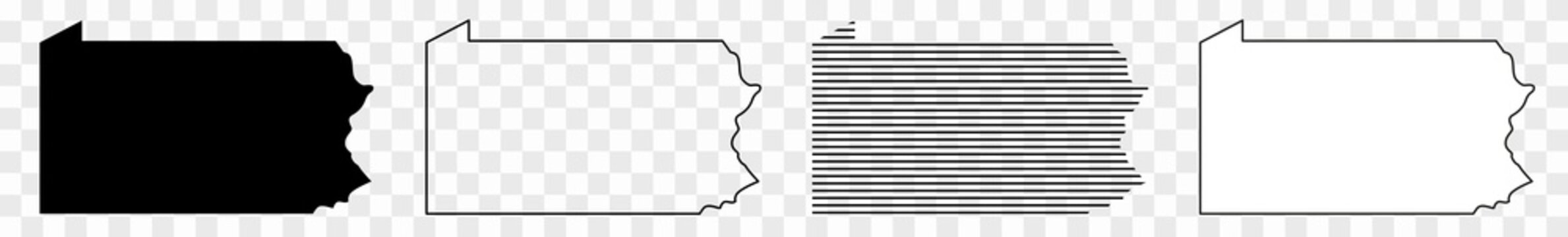 Pennsylvania Map Black | State Border | United States | US America | Transparent Isolated | Variations